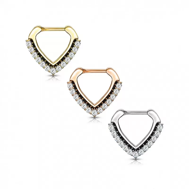 Серьга кликер из стали с фианитами PiercedFish SEP-90-RDC для пирсинга септума носа, трагуса, хеликса уха, брови