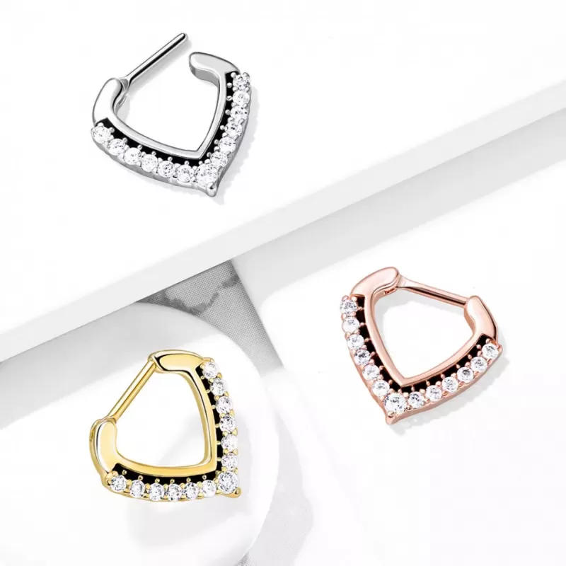 Серьга кликер из стали с фианитами PiercedFish SEP-90-RDC для пирсинга септума носа, трагуса, хеликса уха, брови