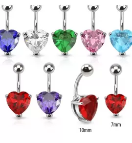 Серьга банан для пирсинга пупка PiercedFish --NSC03H с фианитом в форме сердца