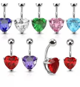 Серьга банан для пирсинга пупка PiercedFish --NSC03H с фианитом в форме сердца