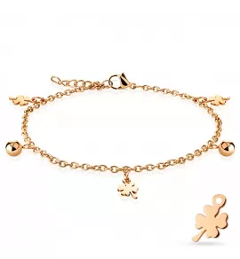 Браслет анклет на ногу TATIC SSA-275 цепочка из стали с подвесками шариками и четырехлистным клевером