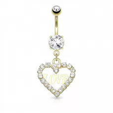 Пирсинг пупка банан PiercedFish N17249-GDC с подвеской сердце и фианитами