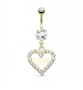 Пирсинг пупка банан PiercedFish N17249-GDC с подвеской сердце и фианитами