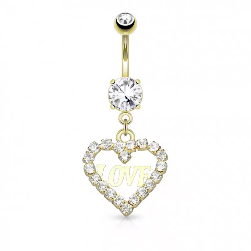 Пирсинг пупка банан PiercedFish N17249-GDC с подвеской сердце и фианитами