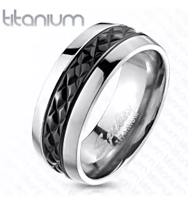 Кольцо мужское из титана Spikes R-TM-3701 с черным ромбовидным рельефом
