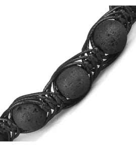 Черный плетеный браслет Шамбала ручной работы Everiot Select LNS-3128 из лавы (базальта)