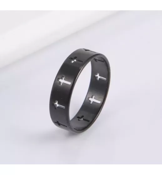 Черное кольцо из нержавеющей стали TATIC RSS-2394 с крестами