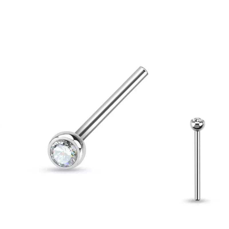 Серьга фиштейл из стали для пирсинга носа под индивидуальный размер PiercedFish NOSEF12, с фианитом