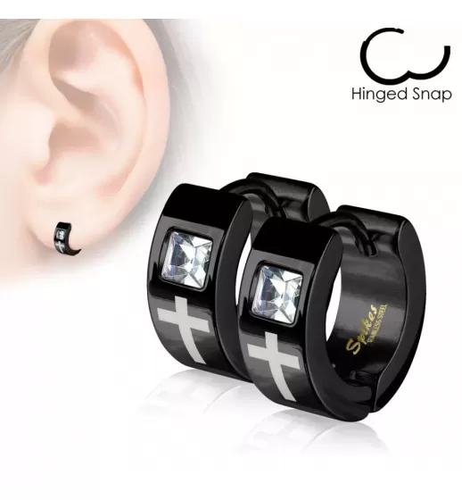 Серьги Spikes SSE-027 с камнем и выгравированным крестом