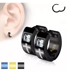 Серьги Spikes SSE-027 с камнем и выгравированным крестом