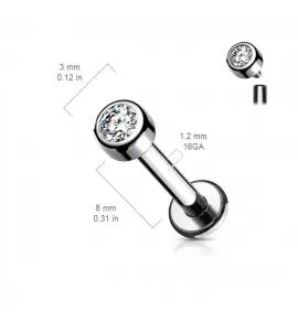 Серьга лабрет из титана для пирсинга губ, хряща уха Pirslab TIL18-P с фианитом