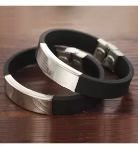 Браслет мужской из каучука и стали Everiot PL-XP-15254 с молитвой "Отче наш" на латинском языке