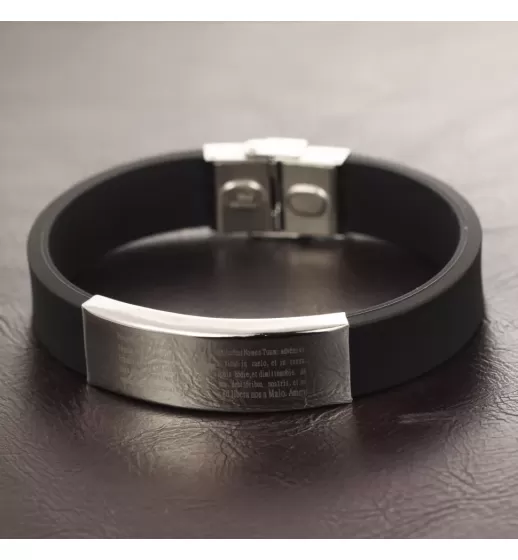Браслет мужской из каучука и стали Everiot PL-XP-15254 с молитвой "Отче наш" на латинском языке