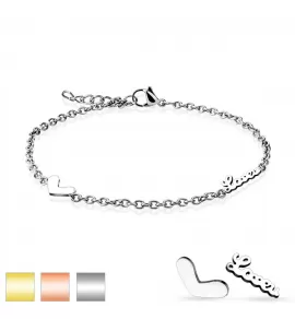 Браслет анклет на ногу TATIC SSA-278, цепочка из стали с надписью "Love" и сердечком