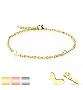 Браслет анклет на ногу TATIC SSA-278, цепочка из стали с надписью "Love" и сердечком