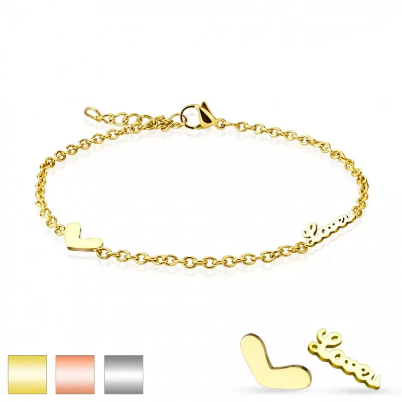 Браслет анклет на ногу TATIC SSA-278, цепочка из стали с надписью "Love" и сердечком