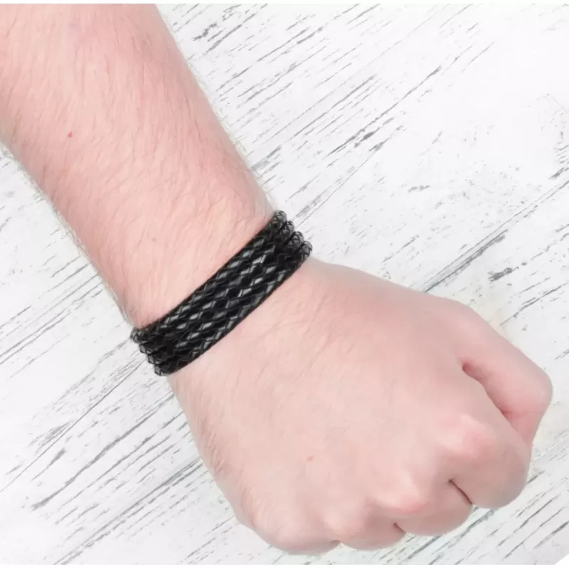 Черный мужской браслет из кожи Everiot Select LNS-5015