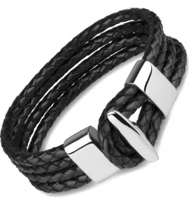 Черный мужской браслет из кожи Everiot Select LNS-5015