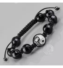 Браслет Шамбала из натуральных камней Everiot Select LNS-0201 агат и черный оникс с символом "Инь-Янь"