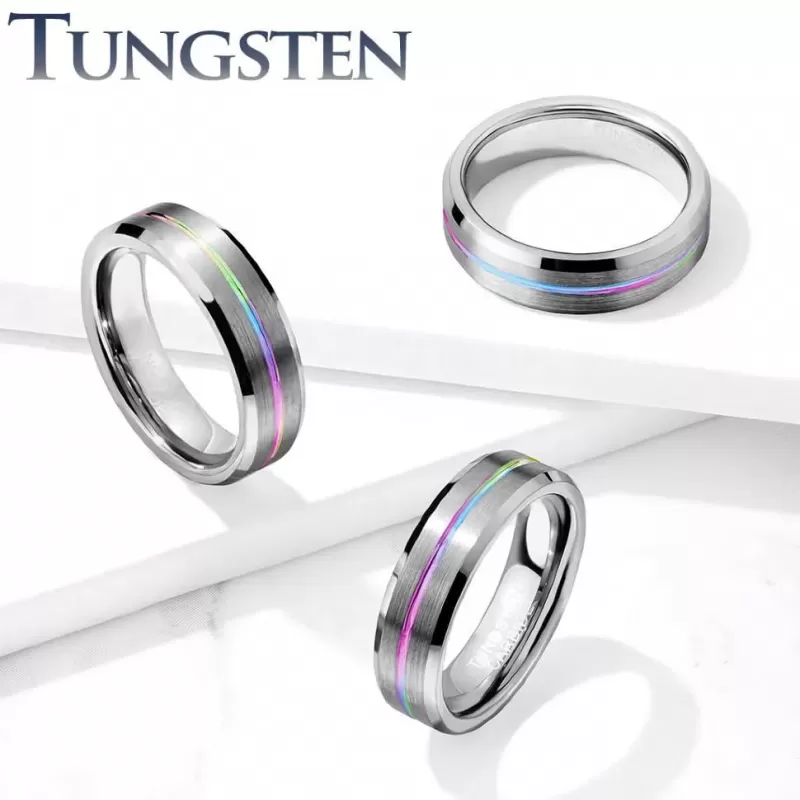 Кольцо INFY R-TU18W из карбида вольфрама c тонкой разноцветной полоской