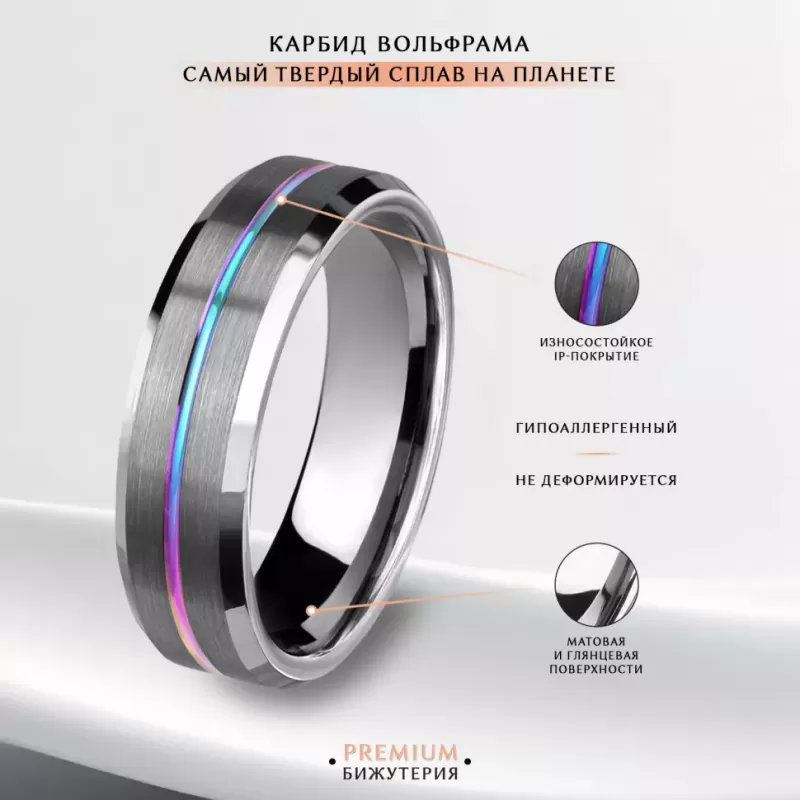 Кольцо INFY R-TU18W из карбида вольфрама c тонкой разноцветной полоской