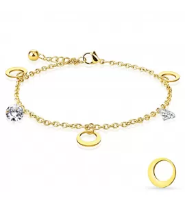 Браслет анклет на ногу TATIC SSA-279, цепочка из стали с фианитами и круглыми подвесками