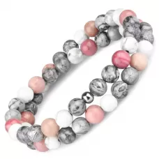 Женский браслет на резинке Everiot Select LNS-2237 из яшмы, кахолонга и родохрозита