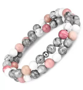 Женский браслет на резинке Everiot Select LNS-2237 из яшмы, кахолонга и родохрозита