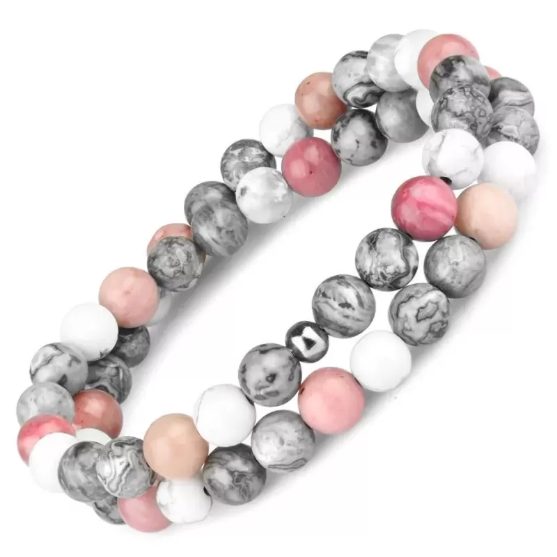 Женский браслет на резинке Everiot Select LNS-2237 из яшмы, кахолонга и родохрозита