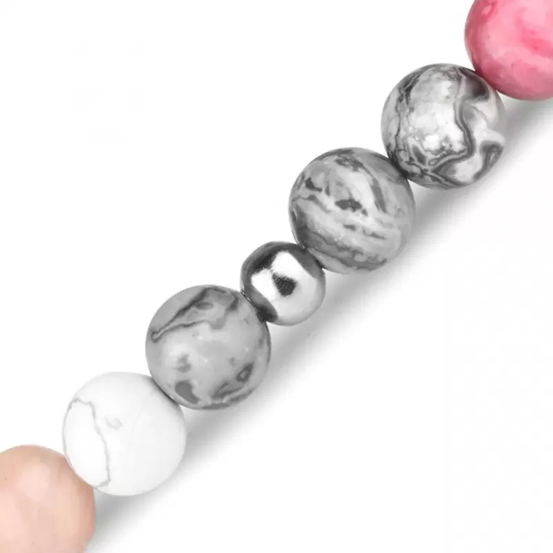 Женский браслет на резинке Everiot Select LNS-2237 из яшмы, кахолонга и родохрозита