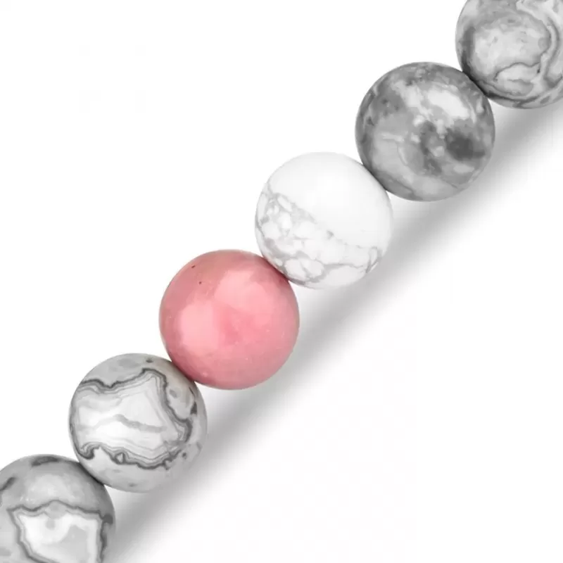 Женский браслет на резинке Everiot Select LNS-2237 из яшмы, кахолонга и родохрозита