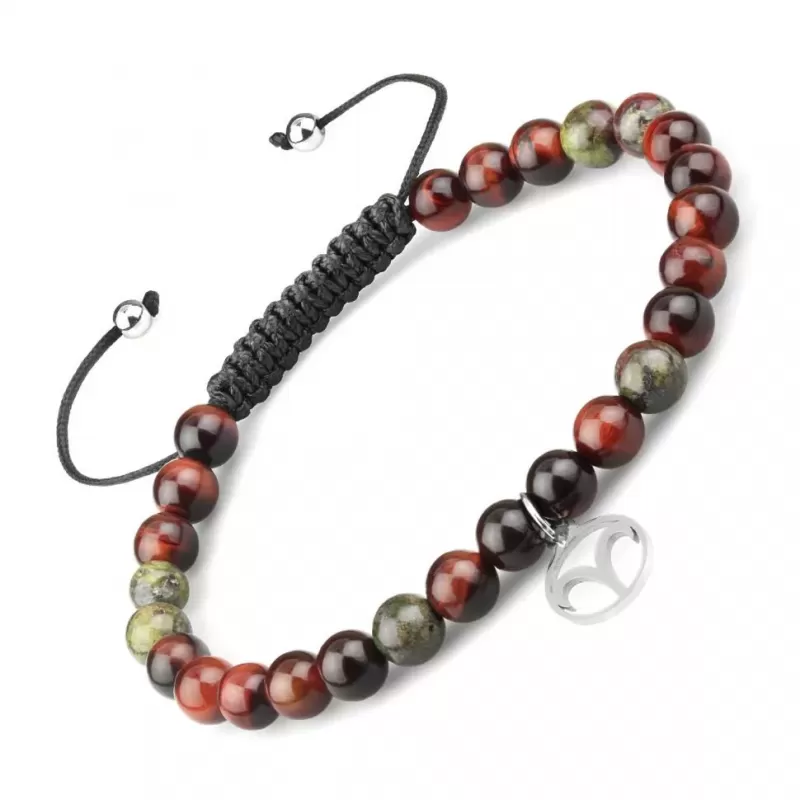 Браслет Шамбала со знаками зодиака Everiot Select LNS-6010 из камня бычий глаз и яшмы