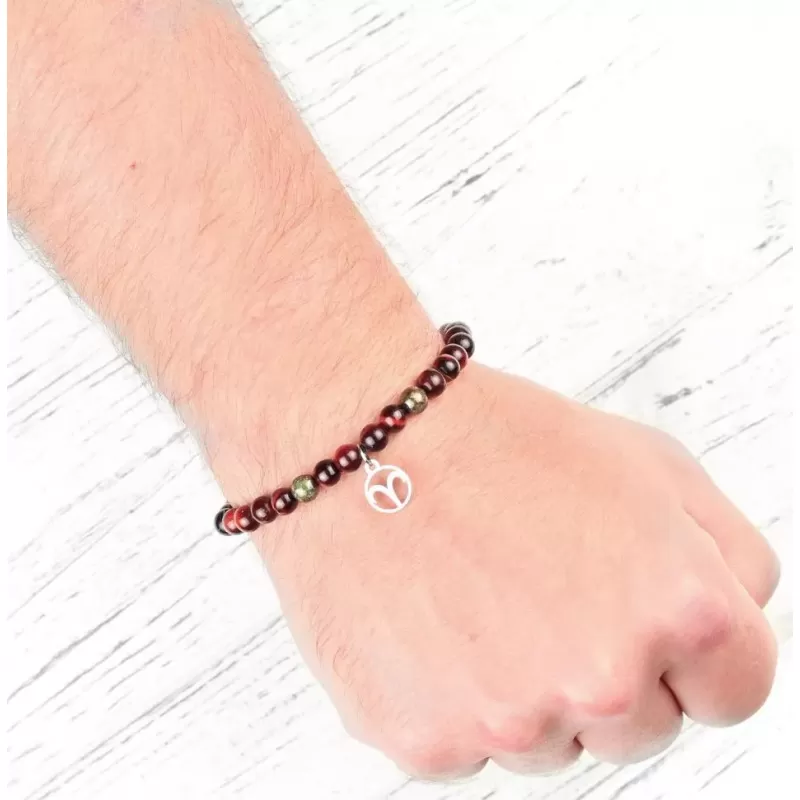 Браслет Шамбала со знаками зодиака Everiot Select LNS-6010 из камня бычий глаз и яшмы