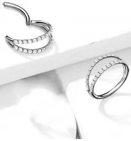 Двойное кольцо кликер из стали c фианитами PiercedFish PC73 серьга для пирсинга септума, трагуса и хеликса, брови, губ, сосков, пупка