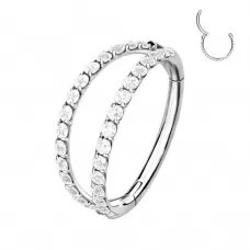 Двойное кольцо кликер из стали c фианитами PiercedFish PC73 серьга для пирсинга септума, трагуса и хеликса, брови, губ, сосков, пупка