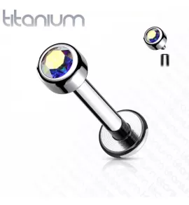 Серьга лабрет из титана для пирсинга губ, хряща уха Pirslab TIL18-AB с фианитом