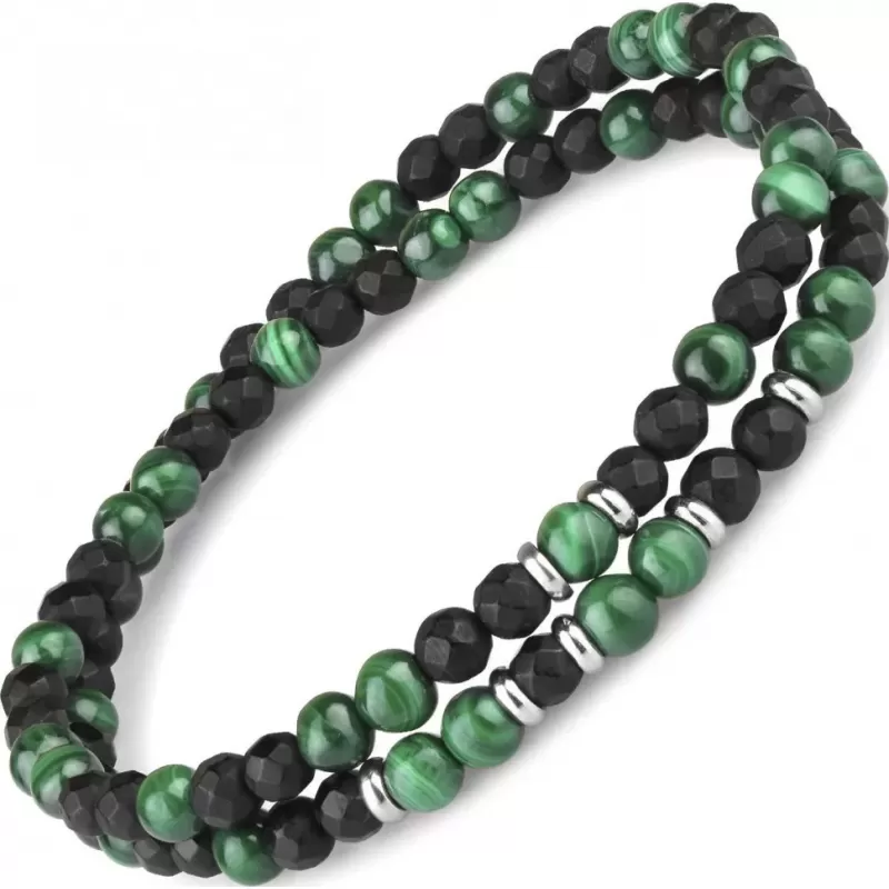 Браслет на резинке Everiot Select LNS-0230 из малахита и граненого агата