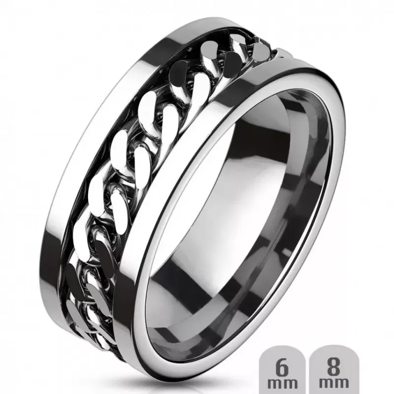 Кольцо-антистресс из стали TATIC RSS-0260 с вращающейся цепочкой, для пар, для влюбленных