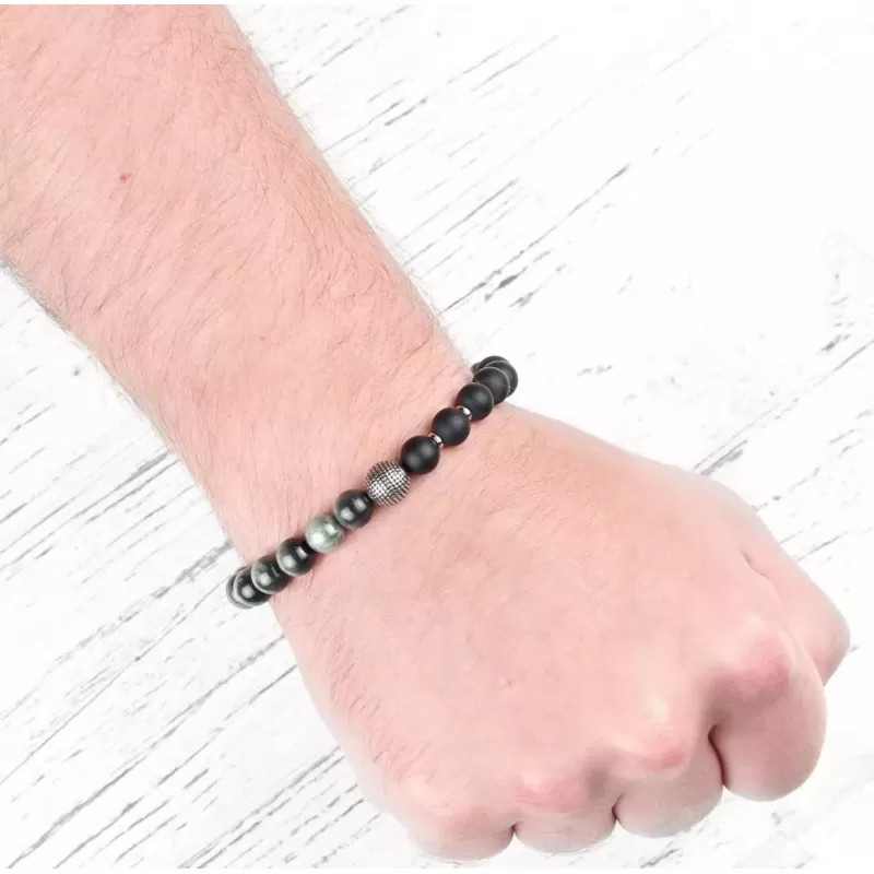 Браслет на резинке Everiot Select LNS-2165 из агата и камня соколиный глаз