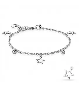 Браслет анклет на ногу TATIC SSA-239 цепочка из стали с подвесками шариками, звездочками