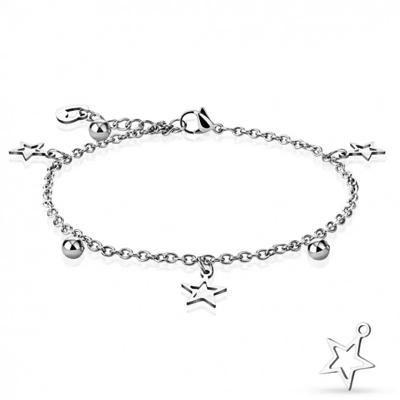 Браслет анклет на ногу TATIC SSA-239 цепочка из стали с подвесками шариками, звездочками