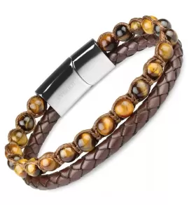 Браслет Everiot Select LNS-2214 из натуральной кожи и камня тигровый глаз