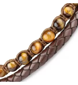 Браслет Everiot Select LNS-2214 из натуральной кожи и камня тигровый глаз