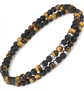 Браслет на резинке Everiot Select LNS-0231 из камня тигровый глаз и граненого агата