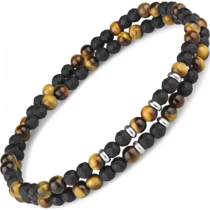 Браслет на резинке Everiot Select LNS-0231 из камня тигровый глаз и граненого агата