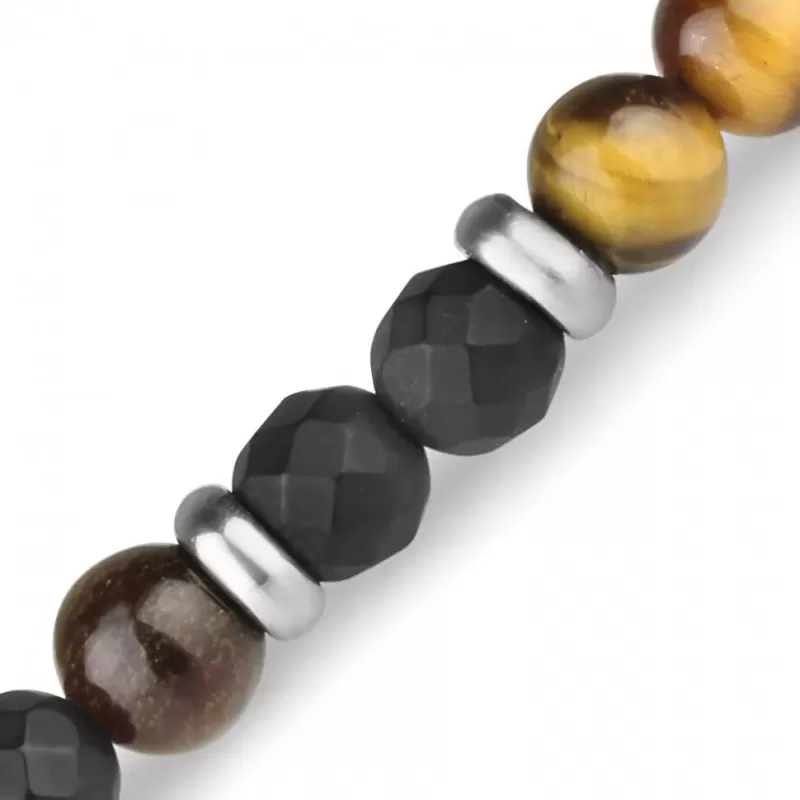 Браслет на резинке Everiot Select LNS-0231 из камня тигровый глаз и граненого агата