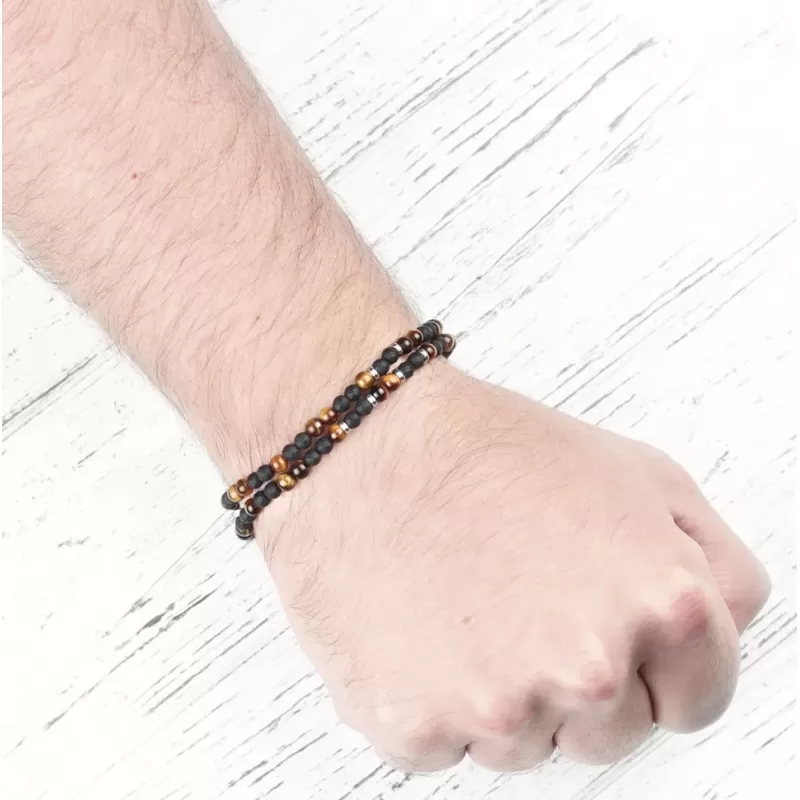 Браслет на резинке Everiot Select LNS-0231 из камня тигровый глаз и граненого агата