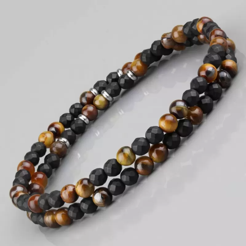 Браслет на резинке Everiot Select LNS-0231 из камня тигровый глаз и граненого агата