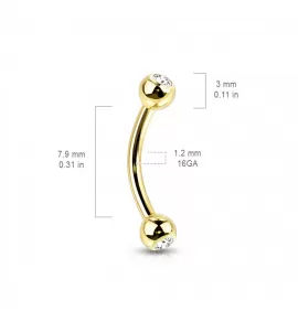 Изогнутая штанга (банан) для пирсинга пупка, брови Pirslab T23CT4-RDC из титана с фианитами