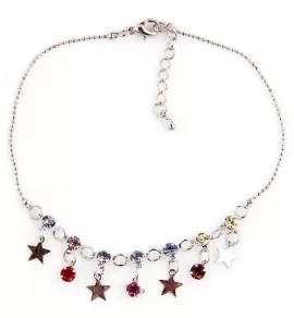 Браслет на ногу DS-76042 со звездами и цветными кристаллами